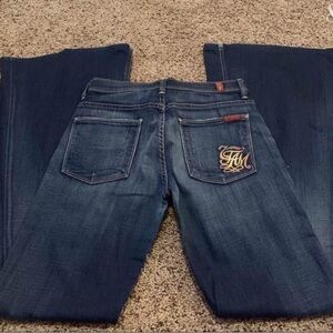 7 For All Mankind Blue Flare Wide Leg Jeans